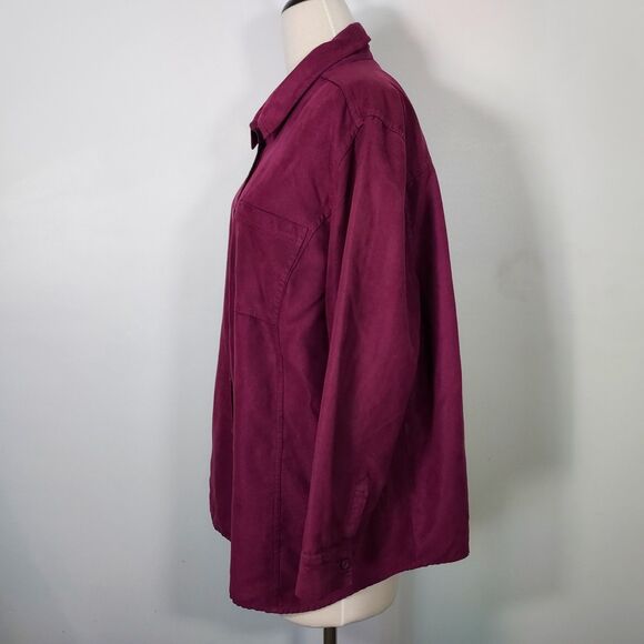 Catherines Womens 2X Faux Suede Long Sleeve Shirt Shacket Blouse Top Burgundy - Picture 4 of 11